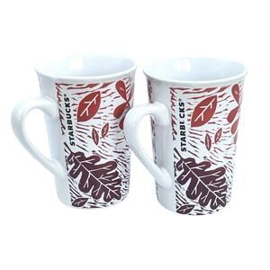 Starbucks Fall Leaves Autumn Set of 2 Coffee Tea Cups Ceramic Mugs 11 oz